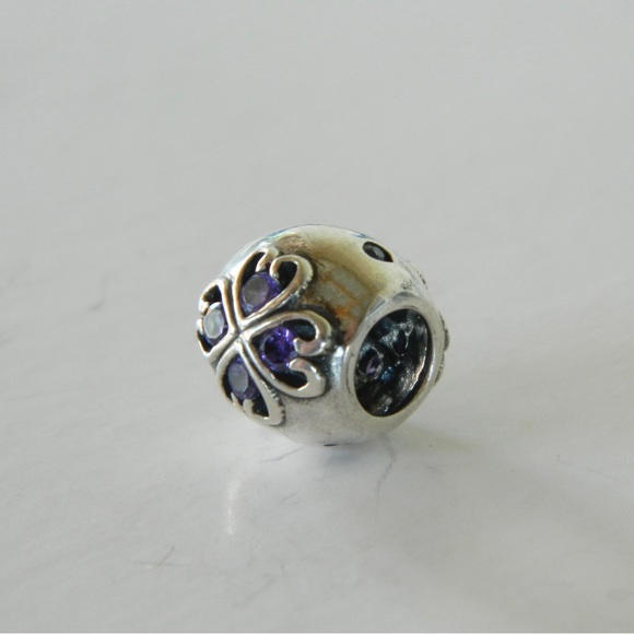 925 Solid Sterling Silver Purple Hearts Charm - Picture 2 of 5